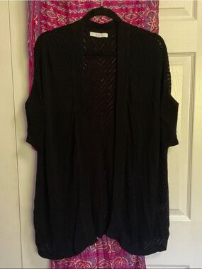 cleo Black Open-Front Short-Sleeve Cardigan